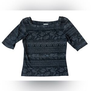 VINTAGE 90S STAR CCC SQUARE NECK 1/2 SLEEVE BLACK BLOUSE WOMENS MEDIUM